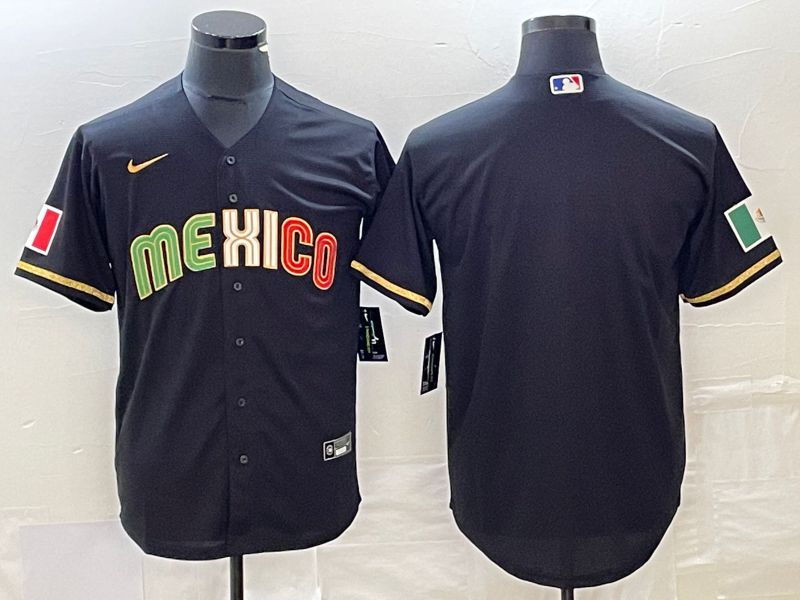 Men 2023 World Cub Mexico Blank Black gold Nike MLB Jersey->more jerseys->MLB Jersey